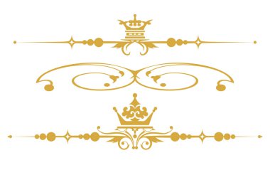 Klasik tarzda tasarım öğeleri. Altın beyazda izole edilmiş. Vektör seti