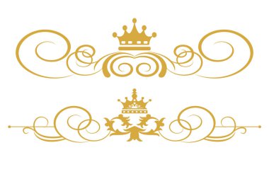 Kraliyet tarzında tasarım elemanları. Vektör ayarlandı. Altın beyazda izole.