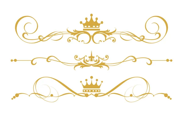 Royal Style Design Elements Gold Isolated White Vector Set — Stock Vector