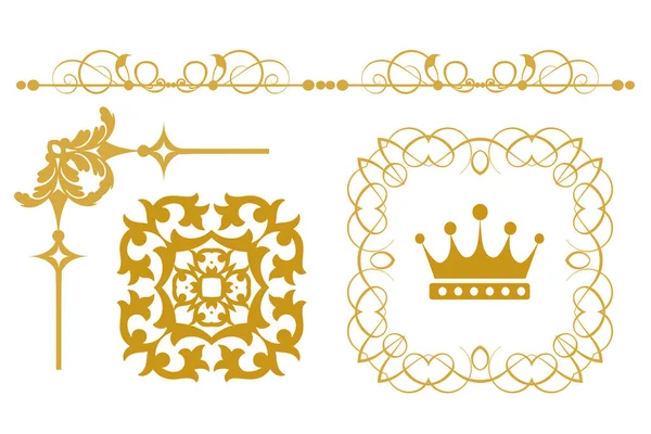 Векторный Набор Элементов Дизайна Винтажном Стиле Золото Изолировано Белом — стоковый вектор