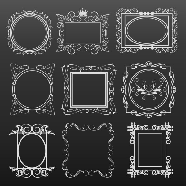 Decorative elements. Set of calligraphic vintage frames for design. Vector image.