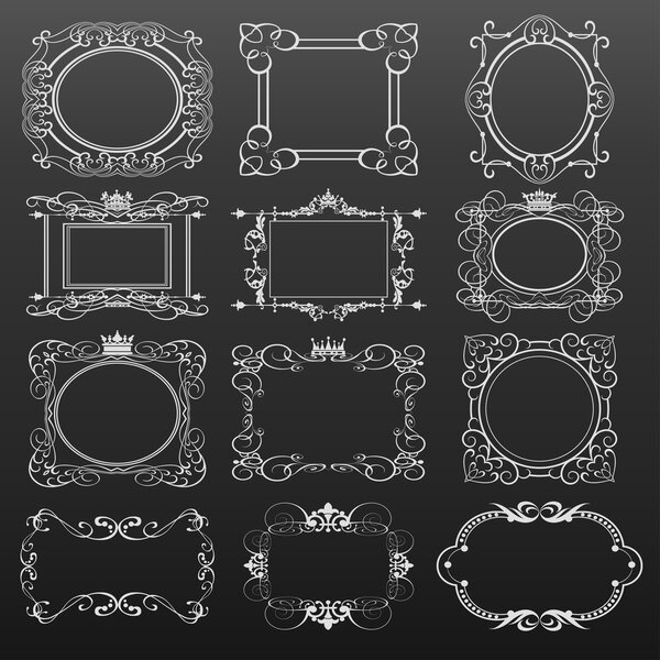 Decorative elements. Set of calligraphic vintage frames for design. Vector image.