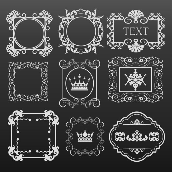 Decorative elements. Set of calligraphic vintage frames for design. Vector image.