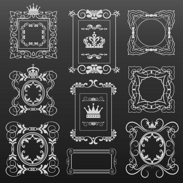 Decorative elements. Set of calligraphic vintage frames for design. Vector image.