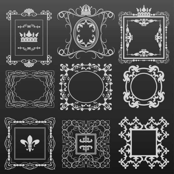 Decorative elements. Set of calligraphic vintage frames for design. Vector image.