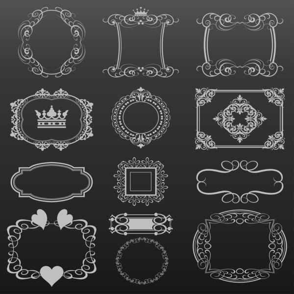 Decorative elements. Set of calligraphic vintage frames for design. Vector image.