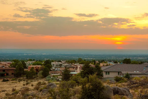 Захід Сонця Хазі Сфотографований Траси Ембудо Альбукерке Штат Нью Мексико Ліцензійні Стокові Зображення