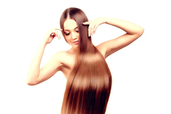 Long hair. Hairstyle. Hair Salon. Fashion model with shiny hair. — Stock Photo, Image