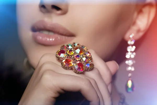 Diamond. Brilliant. Antique old vintage earrings and ring. Jewel — Zdjęcie stockowe
