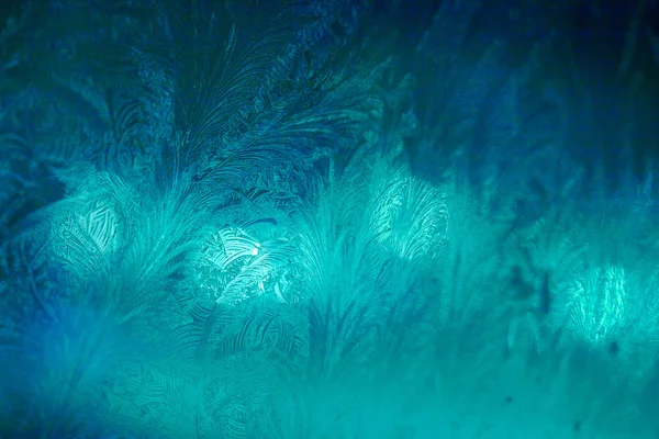 Winter ice frost, frozen background. frosted window glass textur — 图库照片