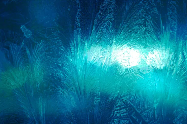 Glace hivernale, fond gelé. fenêtre givrée verre textur — Photo