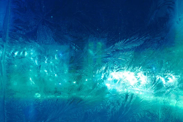 Winter ice frost, frozen background. frosted window glass textur — Stockfoto