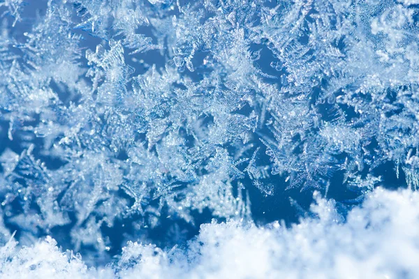 Winter ice frost, frozen background. frosted window glass textur — 图库照片