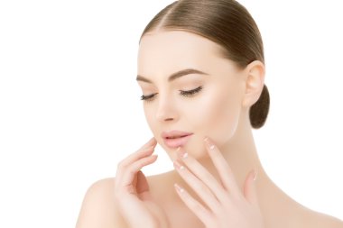 Güzel kadın beyaz Güzellik spa modeli f stüdyo kadar yakın yüz