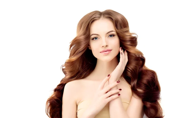 Uzun dalgalı saçlı model. Dalgalar Saç Modeli Curls. Kuaför. Yukarı — Stok fotoğraf