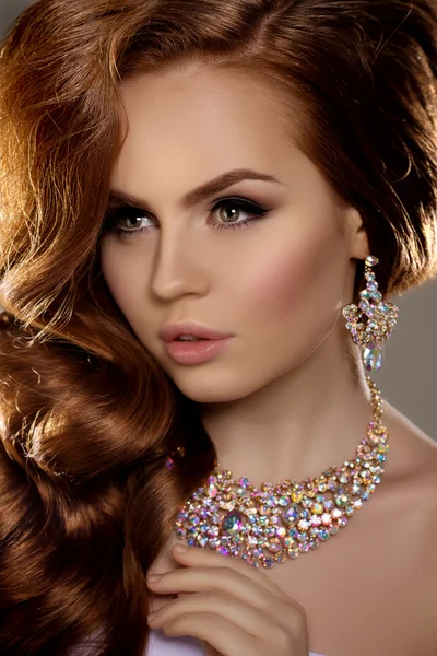 Model with long red hair. Waves Curls Hairstyle. Hair Salon. Upd — Stok fotoğraf