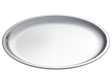 Gümüş boş tepsi, izole. 3D vektör çizim