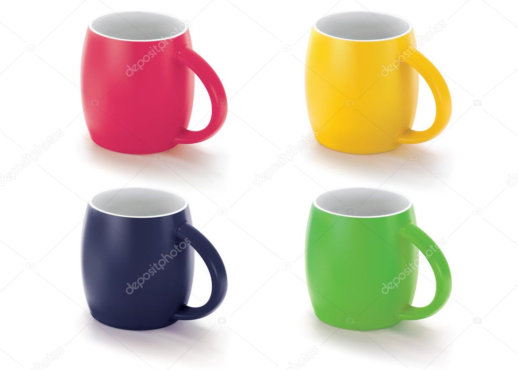 Colorful cups isolated on white. Vector illustration