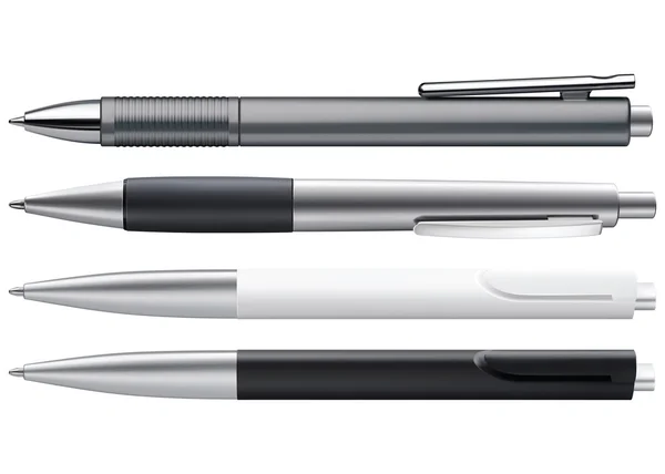 Ensemble de stylos isolés sur blanc. Illustration vectorielle 3D — Image vectorielle