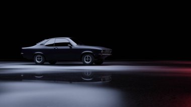 German muscle car on black background. 3d render illustration clipart