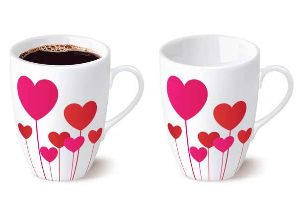 Kahve fincanı izole yürekleri. Vektör halat — Stok Vektör