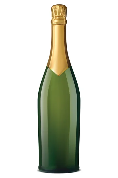 Botella de champán con lámina de oro aislada en blanco. Ilustración vectorial — Vector de stock