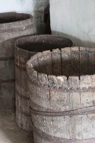 Old decayed wooden barrels — Stock Photo, Image