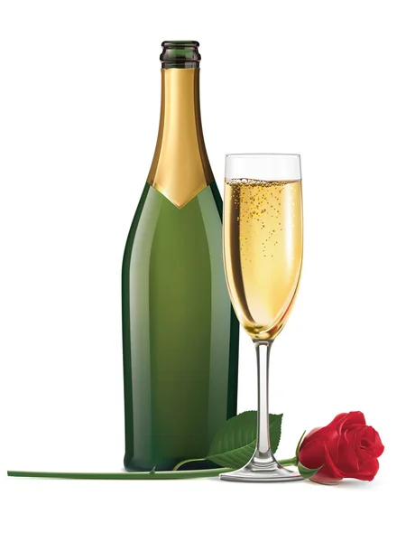 Шампанське і троянда ізольовані. Векторні ілюстрації — стоковий вектор