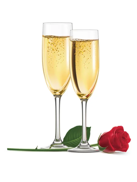 Шампанське і троянда ізольовані. Векторні ілюстрації — стоковий вектор