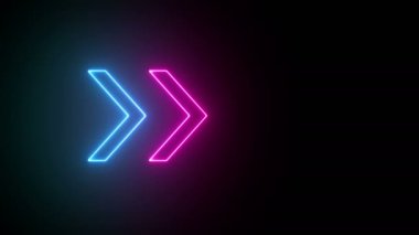 Siyah arka planda parlayan neon oklar. Yanma yön göstergeleri. Çeşitli sunumlar, haberler, çevrimiçi medya, sosyal medya ve canlı arka planlar yaratmak için kullanılabilir. Döngülü