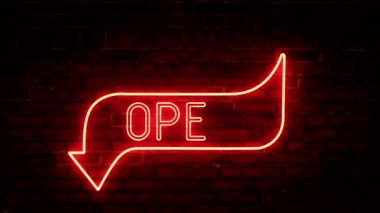 Parlak neon oklar ve duvarda açık bir yazı. Flaşlı işaretler. Gelecekçi lazer geçmişi. Çeşitli sunumlar, haberler, çevrimiçi medya, sosyal medya ve canlı arka planlar yaratmak için kullanılabilir. Döngülü