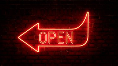 Parlayan neon okların 3 boyutlu yorumlanması ve duvardaki yazının açık olması. Gelecekçi lazer geçmişi. Çeşitli sunumlar, haberler, çevrimiçi medya, sosyal medya ve canlı arka planlar yaratmak için kullanılabilir