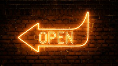 Parlayan neon okların 3 boyutlu yorumlanması ve duvardaki yazının açık olması. Gelecekçi lazer geçmişi. Çeşitli sunumlar, haberler, çevrimiçi medya, sosyal medya ve canlı arka planlar yaratmak için kullanılabilir