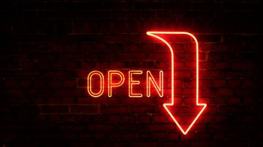 Parlayan neon okların 3 boyutlu yorumlanması ve duvardaki yazının açık olması. Gelecekçi lazer geçmişi. Çeşitli sunumlar, haberler, çevrimiçi medya, sosyal medya ve canlı arka planlar yaratmak için kullanılabilir
