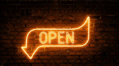 Parlayan neon okların 3 boyutlu yorumlanması ve duvardaki yazının açık olması. Gelecekçi lazer geçmişi. Çeşitli sunumlar, haberler, çevrimiçi medya, sosyal medya ve canlı arka planlar yaratmak için kullanılabilir