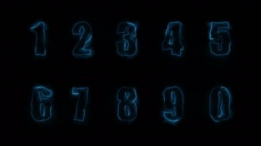 Effects of dynamic glow of contours of numbers on a black background. Neon design elements. Futuristic glowing background. Can be used to create a variety of presentations, news, online media, social media and vibrant backgrounds. Looped 