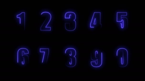 Účinky Dynamické Záře Obrysů Čísel Černém Pozadí Neonové Konstrukční Prvky — Stock video