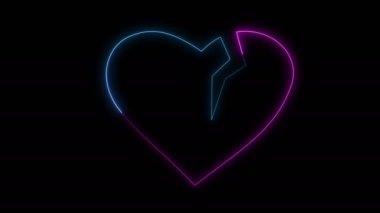 Dynamic glow effects of the contour of the broken hearton a black background. Neon design elements. Futuristic glowing background. Can be used to create a variety of presentations, news, online media, social media and vibrant backgrounds. Looped 
