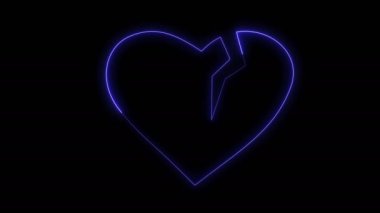 Dynamic glow effects of the contour of the broken hearton a black background. Neon design elements. Futuristic glowing background. Can be used to create a variety of presentations, news, online media, social media and vibrant backgrounds. Looped 