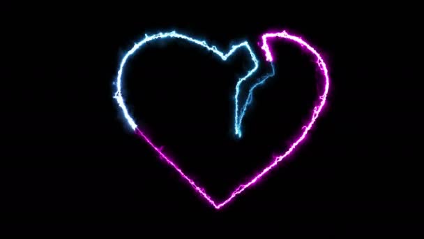 Dynamické Světelné Efekty Obrysu Zlomeného Srdce Černém Pozadí Neonové Konstrukční — Stock video