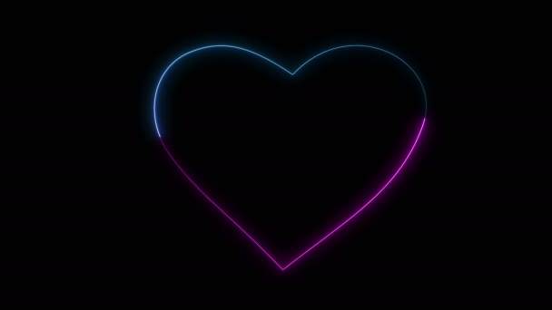 Dynamické Světelné Efekty Obrysu Srdce Černém Pozadí Neonové Konstrukční Prvky — Stock video