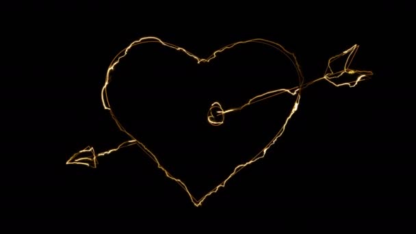 Effects Dynamic Glow Contour Heart Pierced Arrow Cupid Black Background — Stock Video