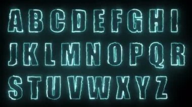 Dynamic glow effects of the contours of the uppercase letters of the English alphabet on a black background. Neon design elements. Can be used to create a variety of presentations, news, online media, social media and vibrant backgrounds. Looped 