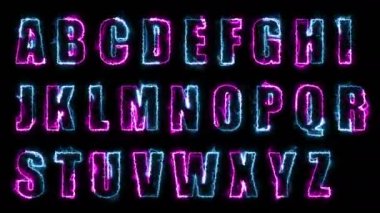 Dynamic glow effects of the contours of the uppercase letters of the English alphabet on a black background. Neon design elements. Can be used to create a variety of presentations, news, online media, social media and vibrant backgrounds. Looped 