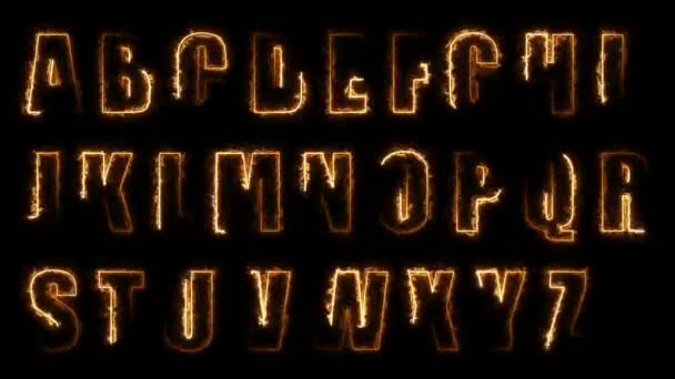 Dynamic Glow Effects Contours Uppercase Letters English Alphabet Black Background — Stock Video