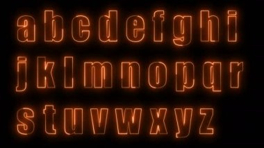 Dynamic glow effects of the contours of the lowercase letters of the English alphabet on a black background. Neon design elements. Can be used to create a variety of presentations, news, online media, social media and vibrant backgrounds. Looped 
