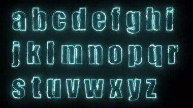 Dynamic glow effects of the contours of the lowercase letters of the English alphabet on a black background. Neon design elements. Can be used to create a variety of presentations, news, online media, social media and vibrant backgrounds. Looped 
