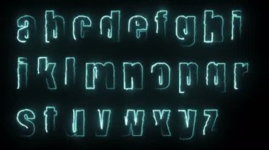 Dynamic glow effects of the contours of the lowercase letters of the English alphabet on a black background. Neon design elements. Can be used to create a variety of presentations, news, online media, social media and vibrant backgrounds. Looped 