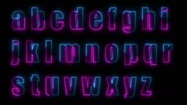 Dynamic glow effects of the contours of the lowercase letters of the English alphabet on a black background. Neon design elements. Can be used to create a variety of presentations, news, online media, social media and vibrant backgrounds. Looped 