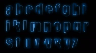 Dynamic glow effects of the contours of the lowercase letters of the English alphabet on a black background. Neon design elements. Can be used to create a variety of presentations, news, online media, social media and vibrant backgrounds. Looped 